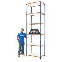 BiGDUG Shelving Unit with 6 Levels Melamine, Steel 3050 x 1220 x 610 mm Blue, Orange