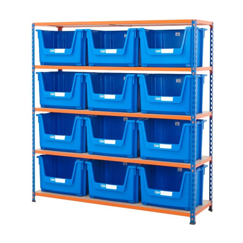 BiGDUG Stacking Pick Bins 5 Shelves Chipboard, Steel 1,525 x 455 x 1,600 mm Blue, Orange