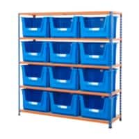 BiGDUG Premium Large Stacking Pick Bin Kit with 5 Levels and 12 Blue Bins Steel, Chipboard 1600 x 1525 x 455 mm Blue, Orange