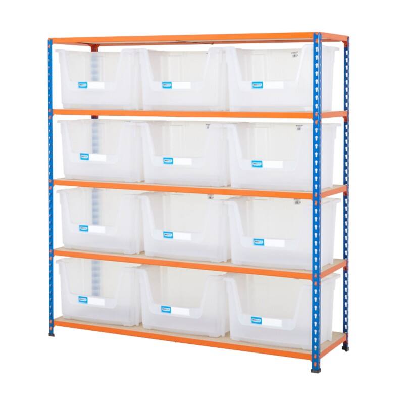 BiGDUG Stacking Pick Bins 5 Shelves Chipboard, Steel 1,525 x 455 x 1,600 mm Blue, Orange
