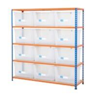 BiGDUG Stacking Pick Bins 5 Shelves Chipboard, Steel 1,525 x 455 x 1,600 mm Blue, Orange