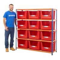 BiGDUG Premium Large Stacking Pick Bin Kit with 5 Levels and 12 Bins Chipboard, Steel 1600 x 1525 x 455 mm Blue, Orange