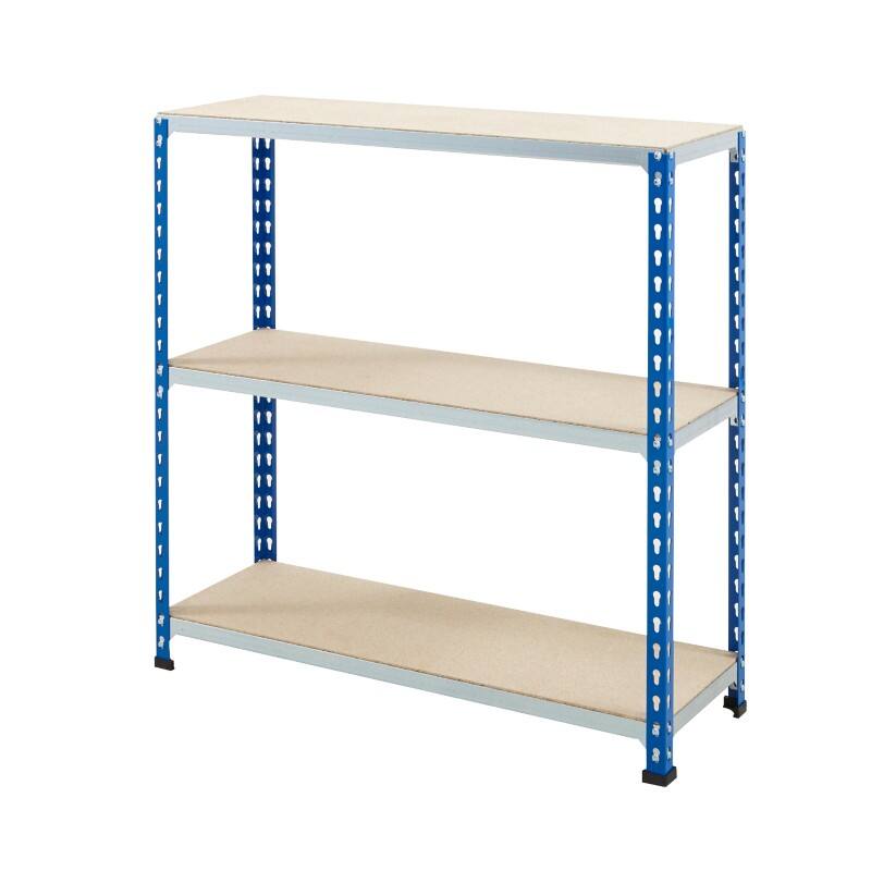 BiGDUG Shelving Unit 3 Shelves Chipboard, Steel 915 x 455 x 915 mm Blue, Grey