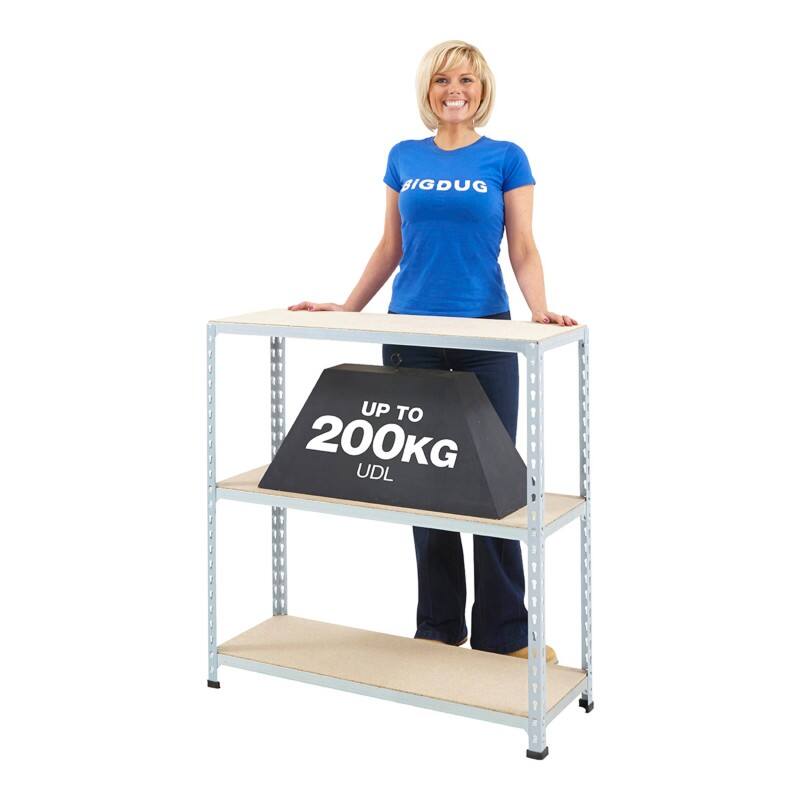 BiGDUG Shelving Unit 3 Shelves Chipboard, Steel 915 x 455 x 915 mm Grey