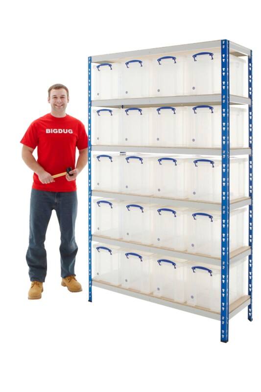 BiGDUG Shelving Unit 6 Shelves Chipboard, Steel 1,220 x 455 x 1,980 mm Blue, Grey