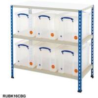 BiGDUG Shelving Unit with 6 Levels and 25 Really Useful Boxes Chipboard, Steel 1980 x 1525 x 455 mm Blue, Grey