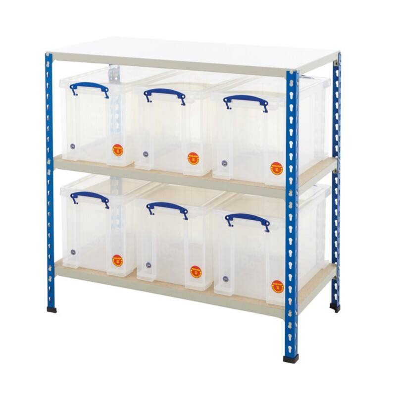 BiGDUG Shelving Unit 3 Shelves Melamine, Particle Board, Steel 915 x 455 x 915 mm Blue, Grey