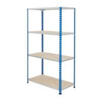 BiGDUG Shelving Unit with 4 Levels Steel, Chipboard 1600 x 915 x 455 mm Blue, Grey