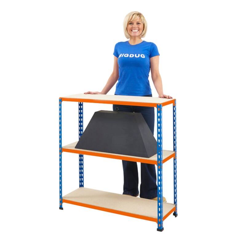 BiGDUG Shelving Unit 3 Shelves Chipboard, Steel 1,220 x 305 x 915 mm Blue, Orange