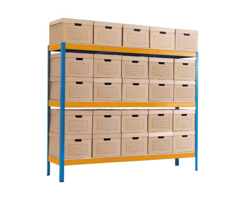 BiGDUG Document Storage Bay 3 Shelves Chipboard, Steel 1,800 x 450 x 1,765 mm Blue, Orange