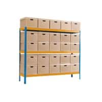 BiGDUG Archive Storage Bay with 3 Levels and 25 Document Boxes Chipboard, Steel 1765 x 1800 x 450 mm Blue, Orange