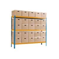 BiGDUG Archive Storage Bay with 3 Levels and 25 Document Boxes Steel, Chipboard 1765 x 1800 x 450 mm Blue, Orange