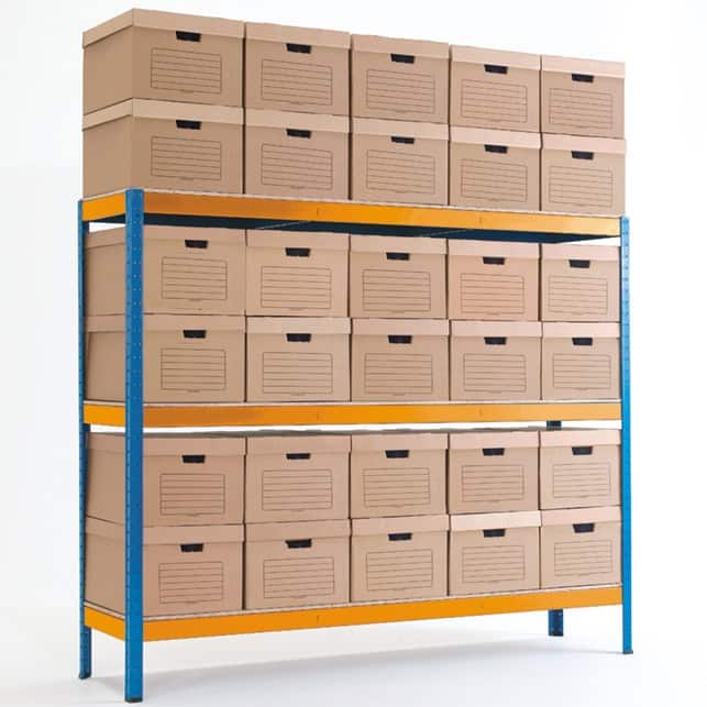 BiGDUG Document Storage Bay 3 Shelves Chipboard, Steel 1,800 x 450 x 2,030 mm Blue, Orange