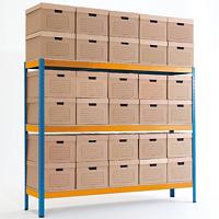 BiGDUG Archive Storage Bay with 3 Levels and 30 Document Boxes Steel, Chipboard 2030 x 1800 x 450 mm Blue, Orange
