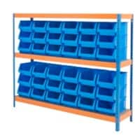 BiGDUG Industrial Shelving Bin Kit with 3 Levels and 36 Bins Chipboard, Steel 1500 x 1800 x 450 mm Blue, Orange