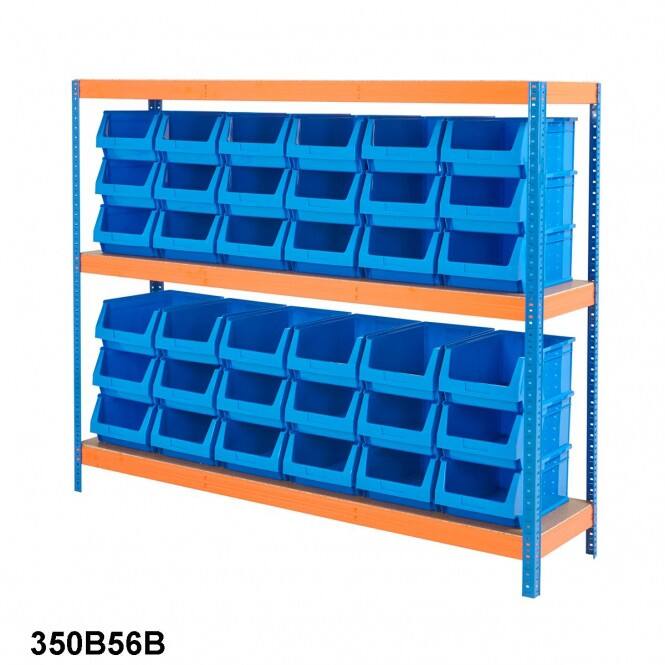 BiGDUG Bin Shelving Unit 5 Shelves Chipboard, Steel 1,800 x 600 x 1,780 mm Blue, Orange