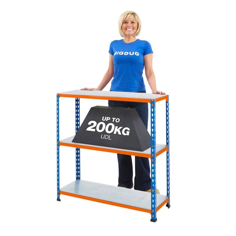 BiGDUG Shelving Unit 3 Shelves Steel 1,220 x 455 x 915 mm Blue, Orange
