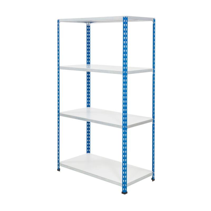 BiGDUG Shelving Unit 4 Shelves Melamine, Steel 1,220 x 305 x 1,600 mm Blue, Grey