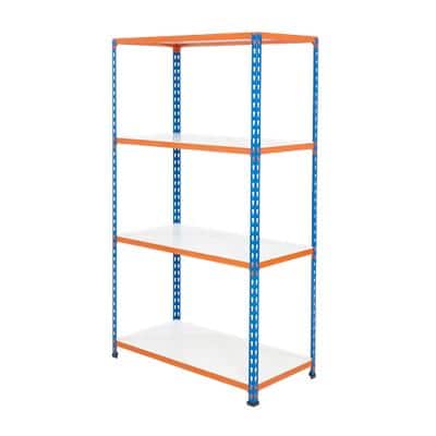 BiGDUG Shelving Unit with 4 Levels Steel, Melamine 1600 x 1525 x 455 mm Blue, Orange