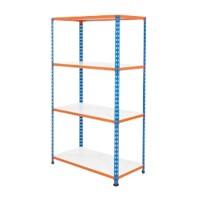 BiGDUG Shelving Unit 4 Shelves Melamine, Steel 1,525 x 455 x 1,600 mm Blue, Orange