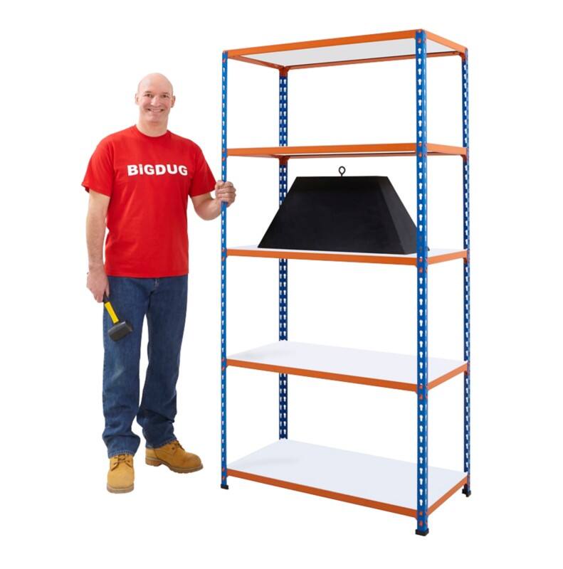 BiGDUG Shelving Unit 5 Shelves Melamine, Steel 915 x 610 x 1,830 mm Blue, Orange