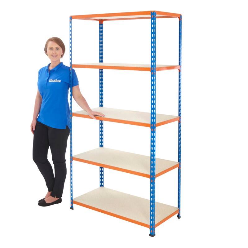 BiGDUG Shelving Unit 4 Shelves Chipboard, Steel 455 x 455 x 1,600 mm Blue, Orange