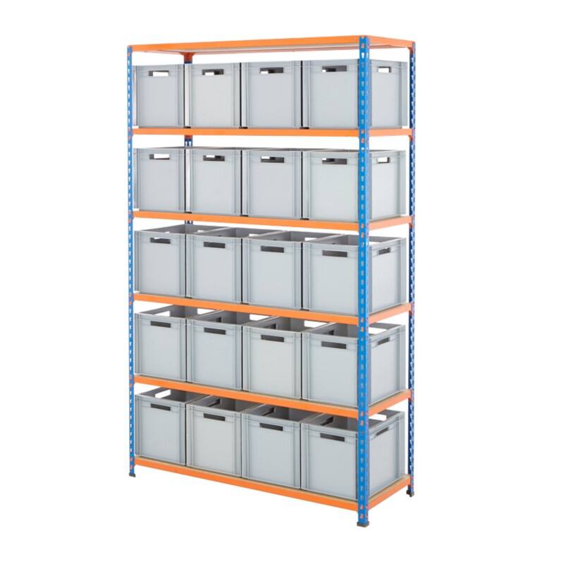 BiGDUG Shelving Unit 6 Shelves Chipboard, Steel 1,220 x 455 x 1,980 mm Blue, Orange