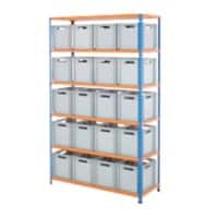 BiGDUG Shelving Unit with 6 Levels and 20 Containers Chipboard, Steel 1980 x 1220 x 455 mm Blue, Orange