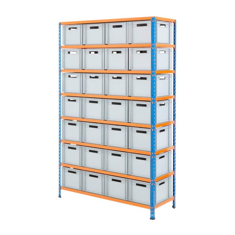 BiGDUG Shelving Unit 8 Shelves Chipboard, Steel 1,220 x 455 x 1,980 mm Blue, Orange