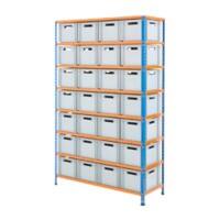 BiGDUG Shelving Unit with 8 Levels and 28 Containers Chipboard, Steel 1980 x 1220 x 455 mm Blue, Orange