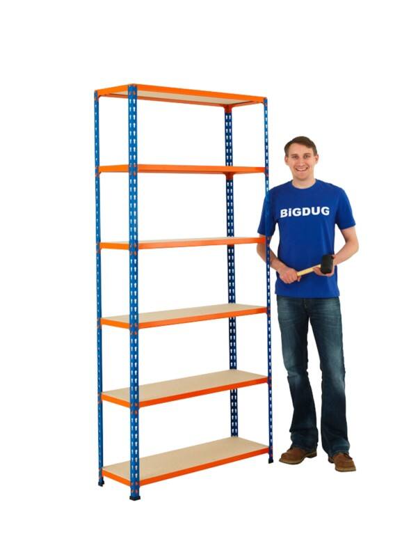 BiGDUG Shelving Unit 6 Shelves Chipboard, Steel 1,220 x 610 x 1,980 mm Blue, Orange