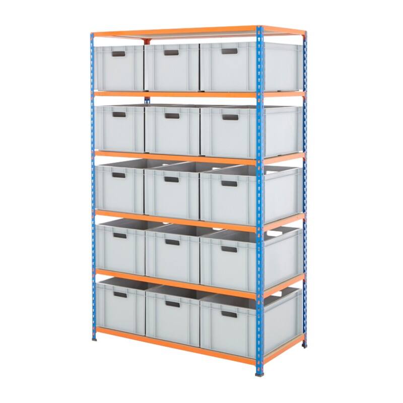 BiGDUG Shelving Unit 6 Shelves Chipboard, Steel 1,220 x 610 x 1,980 mm Blue, Orange