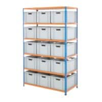 BiGDUG Shelving Unit with 6 Levels and 15 Containers Chipboard, Steel 1980 x 1220 x 610 mm Blue, Orange