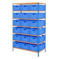 BiGDUG Shelving Unit with 7 Levels and 18 Containers Steel, Chipboard 1980 x 1220 x 455 mm Blue, Orange
