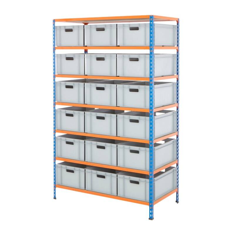 BiGDUG Shelving Unit 7 Shelves Chipboard, Steel 1,220 x 610 x 1,980 mm Blue, Orange