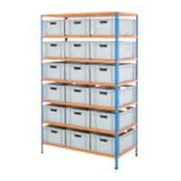 BiGDUG Shelving Unit with 7 Levels and 18 Containers Steel, Chipboard 1980 x 1220 x 610 mm Blue, Orange