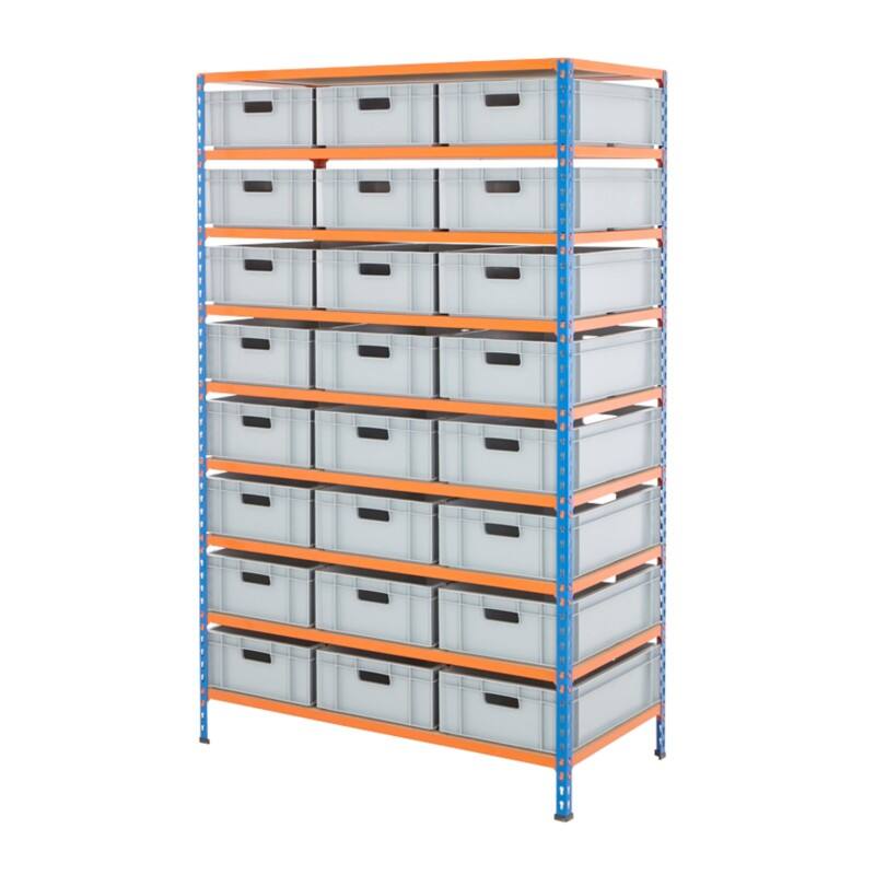 BiGDUG Shelving Unit 9 Shelves Chipboard, Steel 1,220 x 610 x 1,980 mm Blue, Orange