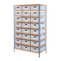 BiGDUG Shelving Unit with 9 Levels and 24 Containers Chipboard, Steel 1980 x 1220 x 610 mm Blue, Orange