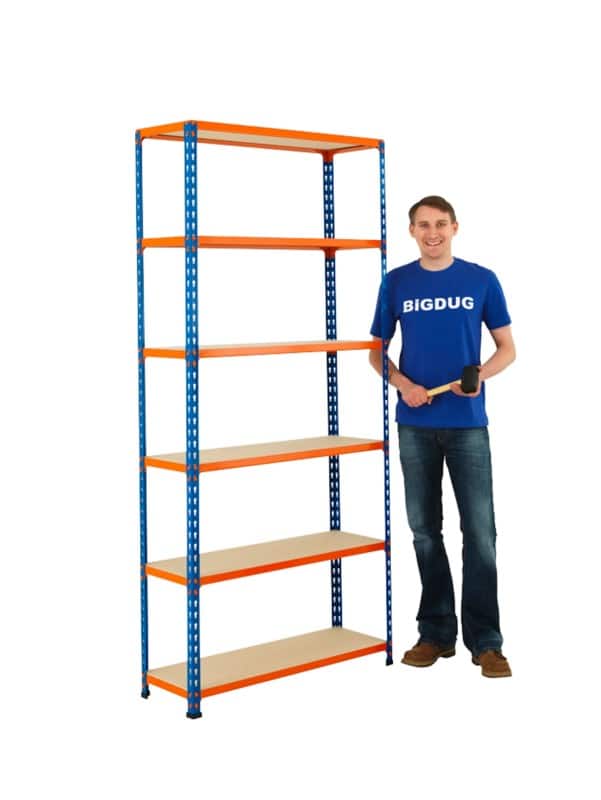 BiGDUG Shelving Unit 6 Shelves Chipboard, Steel 1,220 x 730 x 1,980 mm Blue, Orange