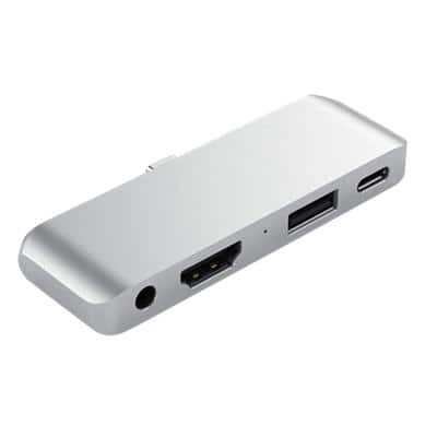Satechi ST-TCMPHS USB-C Male to HDMI, USB 3.0, 3.5mm headphone jack Mobile Pro hub 3.25 inch Silver