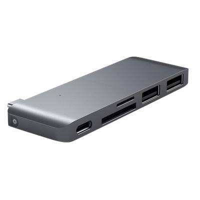 Satechi ST-TCUPM USB-C Male to 2 x USB-A, USB-C, microSD Card Reader, SD Cart Reader USB Passthough Hub 3.31 inch Space Grey