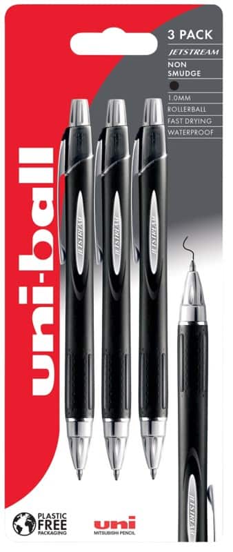 uni-ball Jetstream SXN-210 Retractable Rollerball Pen Black 1 mm Broad Rollerball Refillable Pack of 3