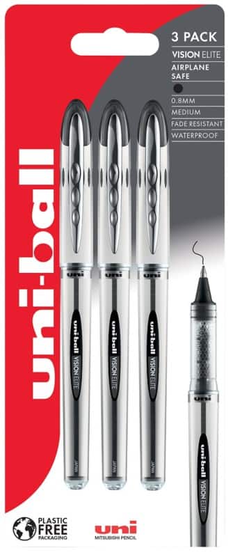 uni-ball Vision Elite UB-200 Rollerball Pen 0.6 mm Black Pack of 3