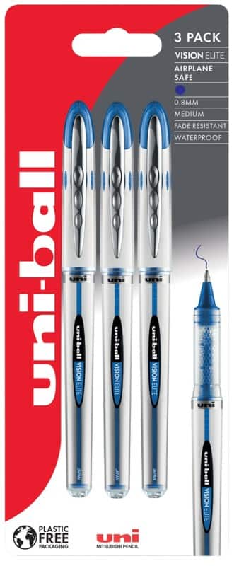 uni-ball Vision Elite UB-200 Rollerball Pen 0.6 mm Blue Pack of 3