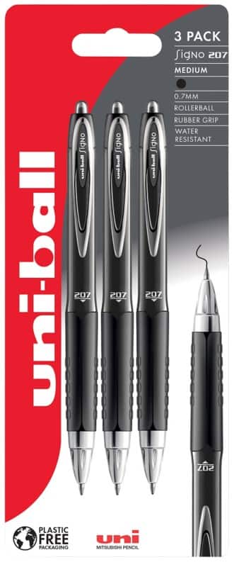 uni-ball Signo UMN-207 Rollerball Pen 0.4 mm Black Pack of 3