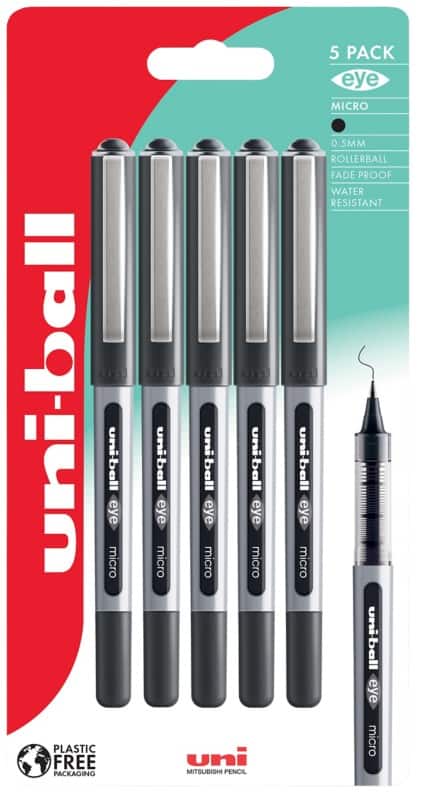 uni-ball Eye UB-150 Rollerball Pen 0.3 mm Black Pack of 5