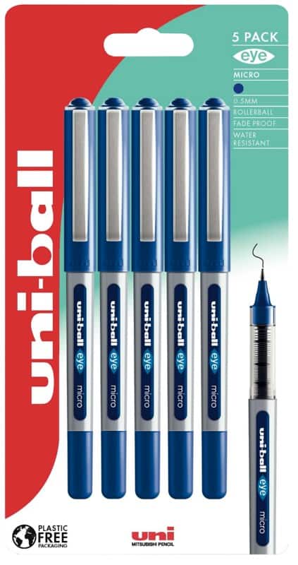 uni-ball Eye UB-150 Rollerball Pen 0.3 mm Blue Pack of 5