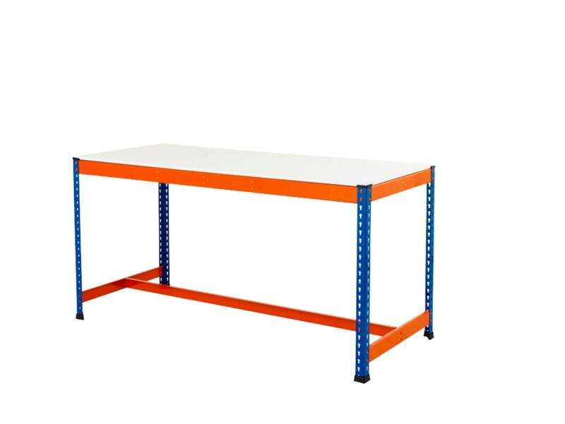 Bigdug Steel T-Bar Melamine Workbench Big400 with 1 Level 400 Kg Blue, Orange 915 x 1220 x 760