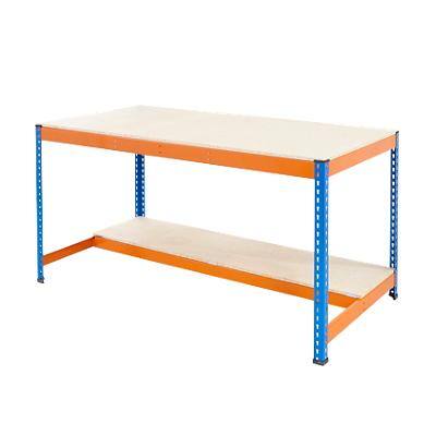 Bigdug Workbench with Half Depth and 1 Lower Shelf Big400 Steel, Chipboard Blue, Orange 915 x 1525 x 610 mm