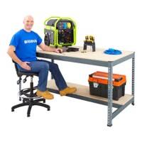 Bigdug Workbench with Half Depth and 1 Lower Shelf Big400 Steel, Chipboard 915 x 1830 x 915 mm